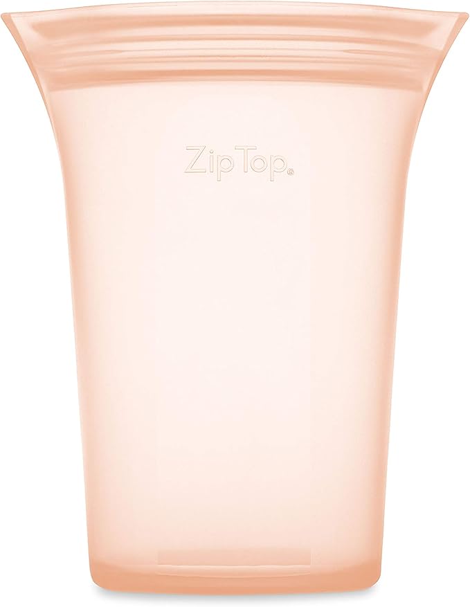 Zip Top Reusable Food Storage Bags | Large Cup [Peach] | Silicone Meal Prep Container | Microwave, Dishwasher and Freezer Safe | Made in the USA