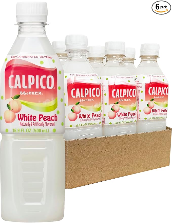 CALPICO White Peach – Smooth, Creamy & Refreshing Non-Carbonated Beverage, Sweet and Tangy, Japanese Lactic Acid Drink, 16.9 Fl oz (Pack of 6)