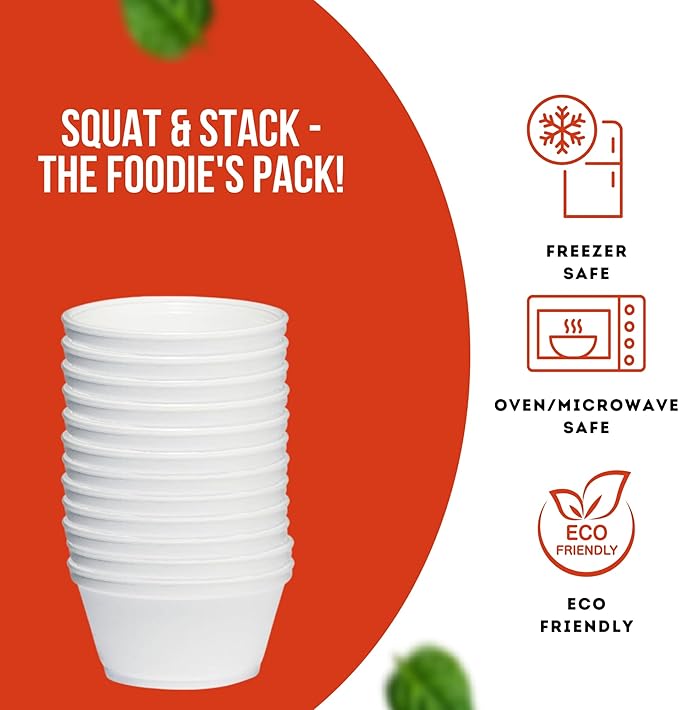 Case of 50 White 8 oz Squat Foam Food Containers – Insulated Disposable Side-Dish & Soup Cups for Restaurants, Catering, Meal Prep