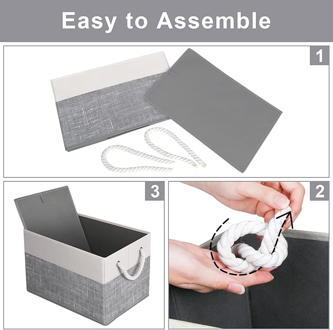 Fab totes Storage Bins [37-Pack], Foldable Storage Baskets for Organizing Toys, Books, Shelves, Closet, Large Storage Box with Rope Handles, Sturdy Organizer Bins, White & Black