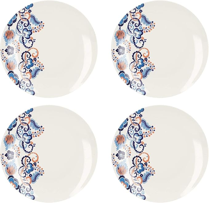V&A Rococo Silk White Dinner Plates with Printed Design, Fine China, White, 27 cm, Set of 4