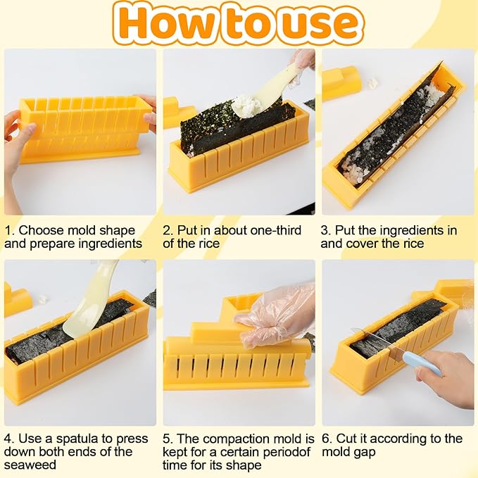 4Pcs Sushi Maker Sushi DIY Mold Set Round Sushi Maker Mold Simple Sushi Making Kit Sushi Tool Kitchen Accessories for Beginners Roller Mold Sushi Cutter