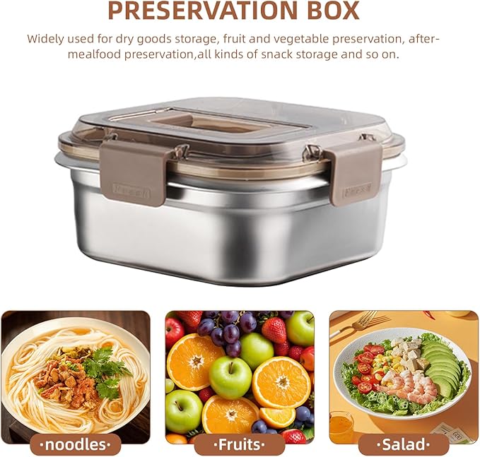 Thickened 304 Stainless Steel Food Storage Containers - Multi-Size, Portable Sealed Lid, Leakproof & Stackable, Microwave/Freezer Safe for Kitchen/Outdoor Use (2200+3800ML)