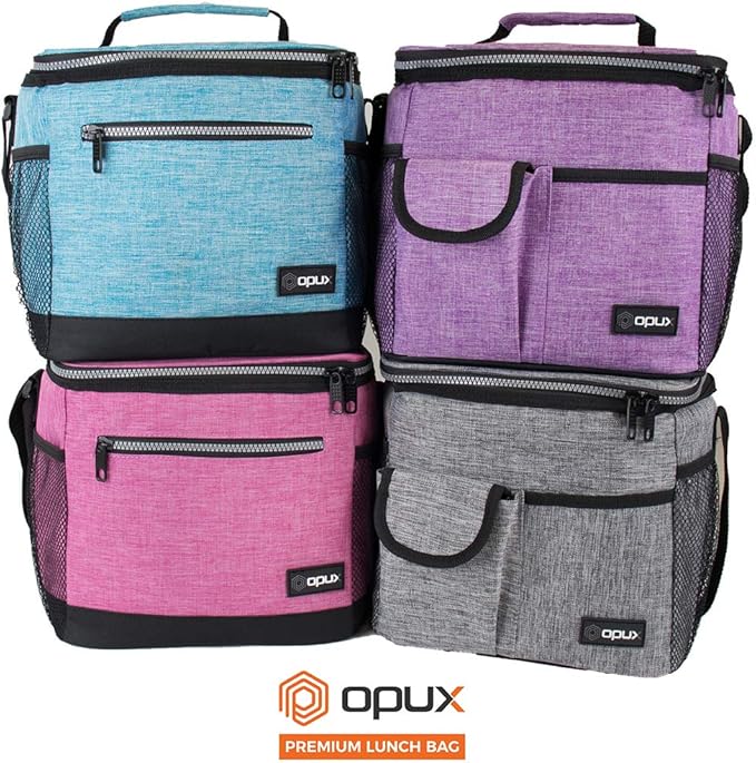 opux Insulated Lunch Box for Men Women Kids, Leakproof Reusable Lunch Bag Cooler for Work School Office, Soft Thermal Lunchbox Tote Shoulder Strap for Boys Girls Adults, Heather Pink, 18 Can/10L