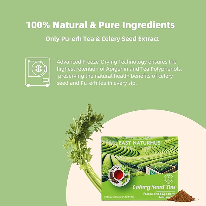 EAST NATURHUS Natural Celery Seed Pu-erh Tea for Joint Health, Digestive Support, Antioxidant Tea Blend, Traditional Chinese Wellness, 30 Servings