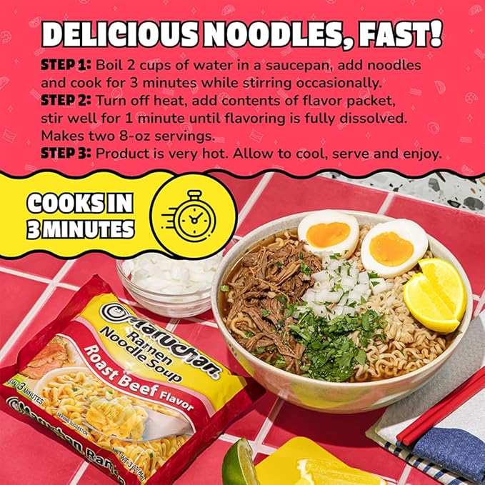 Maruchan Ramen Noodle Soup, Roast Beef Flavor – Japanese-Style Instant Noodles, Quick & Easy Meal for Kids, Students and Busy Families – 3 Oz. (24 Pack)