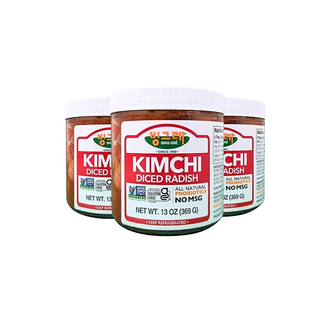 BINGGRE DICED RADISH KIMCHI 13OZ FRESH KOREAN KIMCHEE IN KIM CHI kimichi 김치 MOTHER MILD CHEE TEMPEH DAIKON PICKLES WHITE RADISH TWINS JONGGA RAMEN ORGANIC VEGAN NAPPA LAWS MAMA 신라면