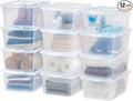 IRIS USA 12-Pack Storage Bins with Lids, 17 Quart, Shoe Boxes Clear Stackable Containers Organize Shoes Closet Shelves, Classroom Organization Teacher Tools, Game Storage - BPA-Free Plastic