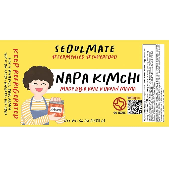 Seoulmate Korean Kimchi 56oz (3.5 lb) – Napa Cabbage Kimchi, Probiotic Fermented Food, No Sugar Added, Gut Healthy, Spicy, for Ramen, Fried Rice & BBQ, Small Batch, Made in USA