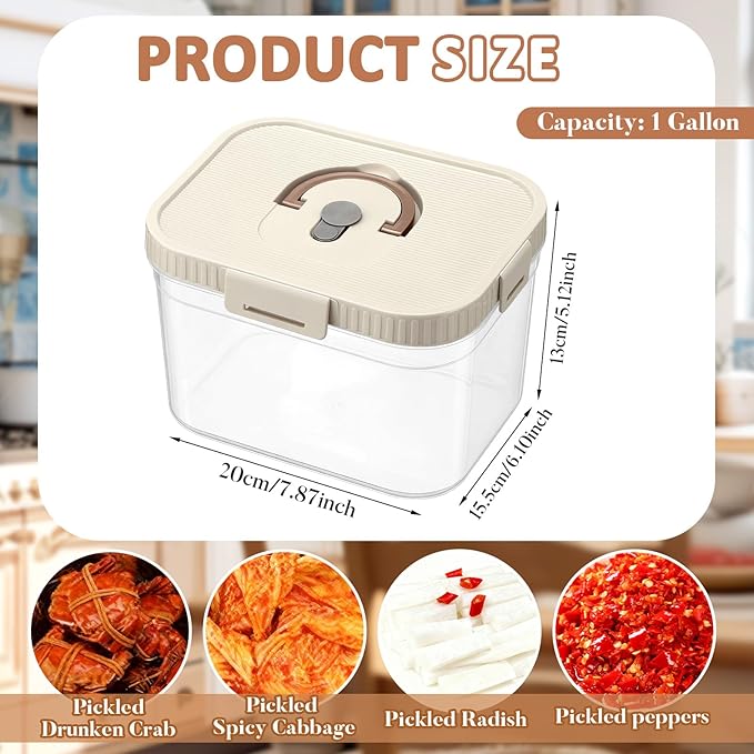 LemonRoad 2 Pack 1gal/3.75L Kimchi Sauerkraut Fermenting Container with Airtight Lids, Food Grade Fermentation Jar, Storage Box with Sealed Lids for Pickles and Vegetables