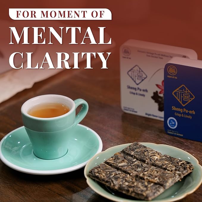 Pu-erh Tea Cake 36g | Brew Once, Drink All Day | Coffee Alternative for Work & Deep Focus | 6 Breakable Pieces, No Tools Needed | Raw (Sheng) Pu-erh Tea | Ancient Tree Tea from Vietnam | Chill Cham Clear