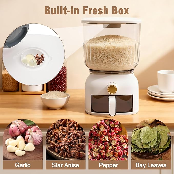 13.23 lbs Rice Dispenser - Large Sealed Grain Storage Container with Food Dispenser and Cup, for Rice Beans Grains Cereal and Dry Food Storage Kitchen Organizer