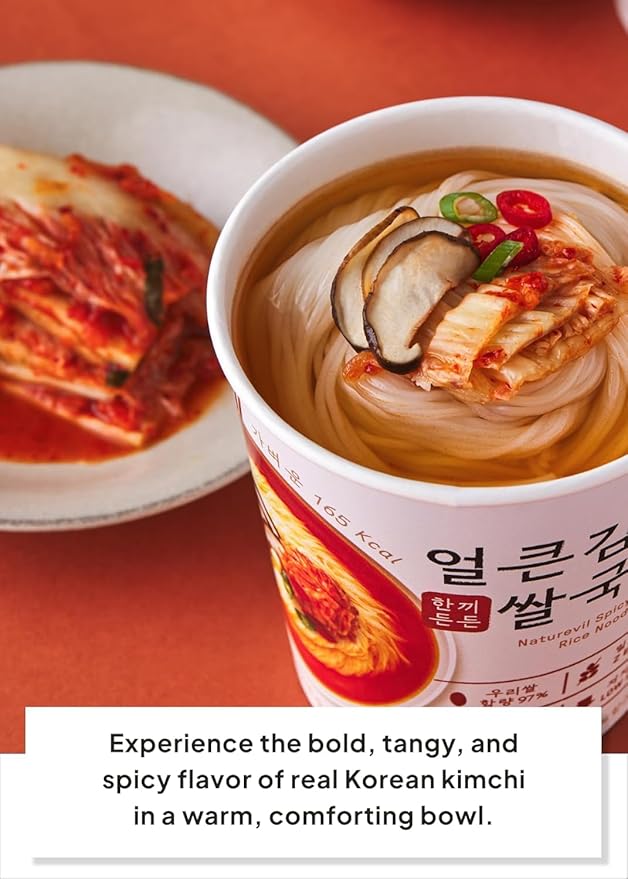 NATUREVIL Kimchi Rice Ramen Noodle Cup, 1.73 oz, Pack of 6, Korean Instant Hot and Spicy Noodle Soup, Real Kimchi Flakes, Non-GMO, Gluten-free Noodle (Kimchi Rice Ramen Noodle Cup)