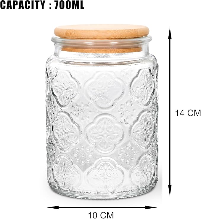 BEWAVE Vintage Glass Jar, 24oz Food Storage Containers Clear Mason Jars With Airtight Lid for Kitchen Counter,Coffee, Tea, Sugar, Candy, 2 Pack