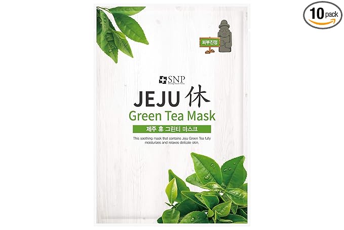 SNP Jeju Rest Green Tea Mask, soothing and replenishing skin - Pack of 10