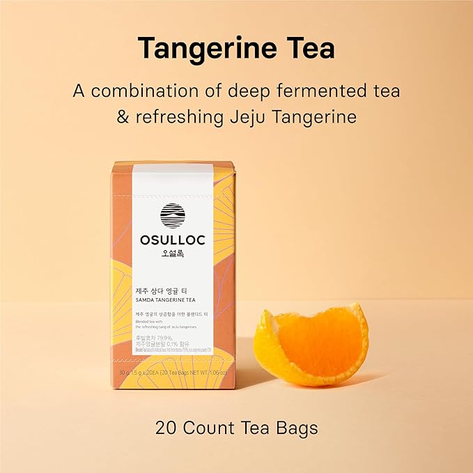 OSULLOC Tangerine Tea (Fresh Jeju Tangerine Flavor), Iced tea bags Fruit tea Blend, Premium Teabags from Jeju Island, 20 count