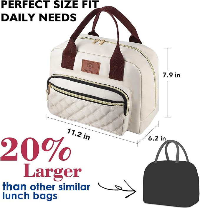 Genteen Lunch box for Women, Insulated Tote LunchBox for Adult Men Reusable Lunch Box with Front Pocket for Work, Picnic or Travel-15 Cans/14 Liters- white