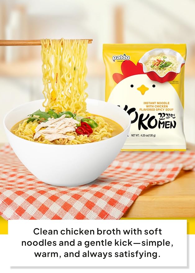 Korean Food Paldo KOKOMEN Instant Noodle, Chicken Flavored Spicy Soup Ramen, 4.23 oz x 5 Packs (Total 21.15 oz), Korean Style Instant Ramen