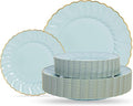 Lullaby 60PCS Sage Green Scalloped Plastic Plates with Gold Rim, Includes 30PCS Dinner Plate 10.25'' and 30 PCS Dessert Plate 7.5'', Green Disposable Plates for Party, Birthdays, Wedding and Daily Use
