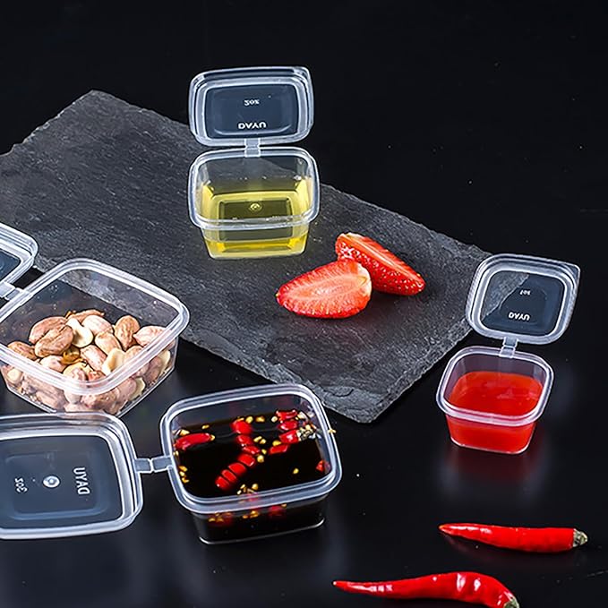 Square-shaped Disposable Sauce Cup Set - All-in-One Design with 4 Size Options, Convenient for Carrying and Use (3 oz.)