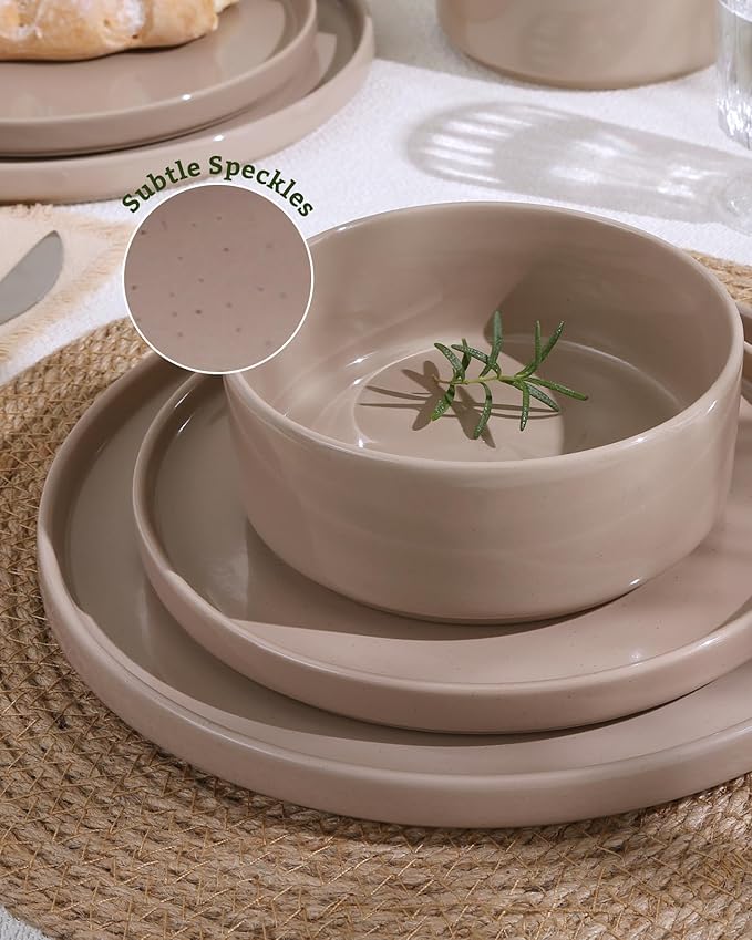 Famiware Nebula Plates and Bowls Sets, 18 Pieces Dinnerware Sets, Dishes Set for 6, Cinnamon Brown