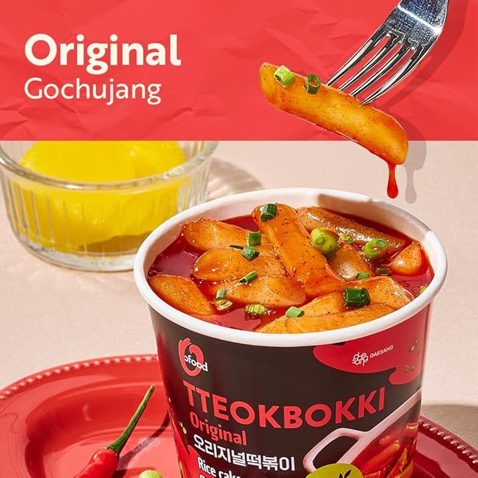 Spicy Cup Tteokbokki Instant Rice Cakes Korean – [Original (Gochujang) | Pack of 6] – Ready in 3 Minutes | Gluten-Free, Chewy, Quick & Easy Meal | Street Food Snack | 0 Cholesterol/ 0 Trans Fat - O’food