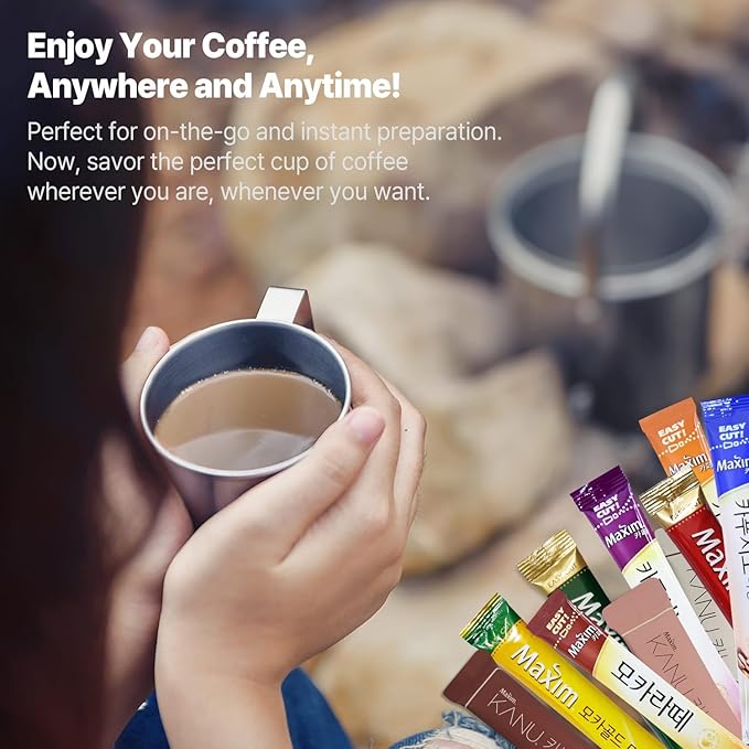 Korean Instant Coffee Mix Variety 20 Sticks (4 Types) Maxim Instant Single Serve Mocha White Arabica Original Flavors (5 Sticks Each)