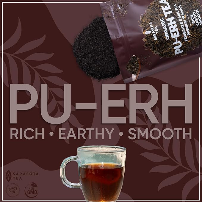 Pu-erh Tea Loose Leaf 4.4 oz | Aged Fermented Dark Tea | Smooth Earthy Flavor | Bulk Loose Leaf