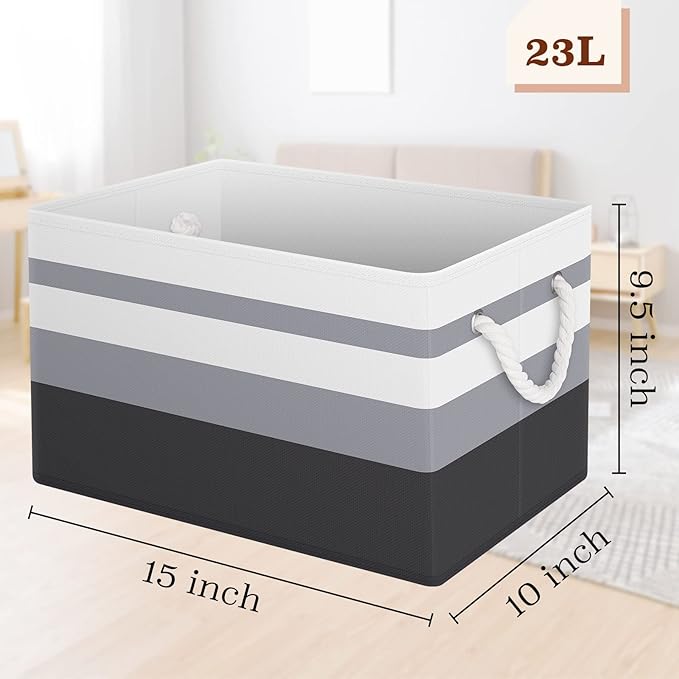 Fab totes Storage Bins [53-Pack], Foldable Storage Baskets for Organizing Toys, Books, Shelves, Closet, Large Storage Box with Rope Handles, Sturdy Organizer Bins, White & Black