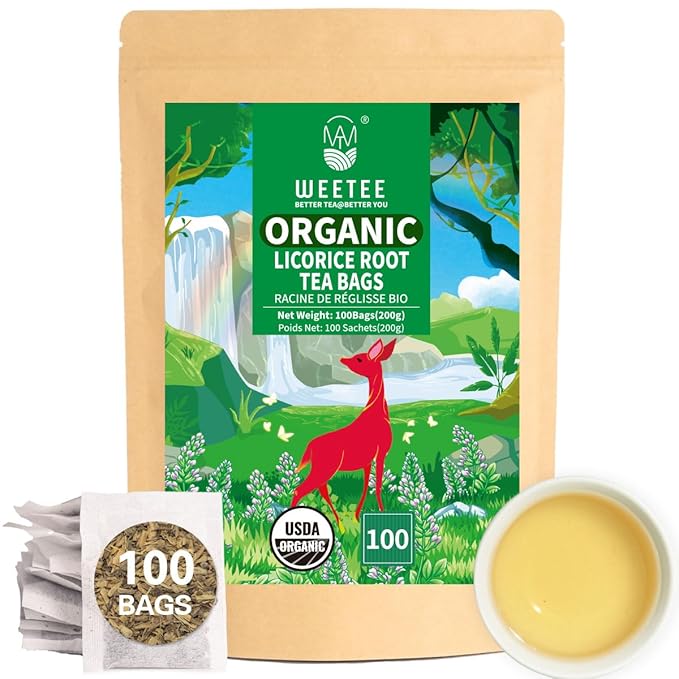 WT WEETEE Organic Licorice Root Tea Bags, Organic Pure Licorice Root Herbal Tea 100 Count, Naturally Caffeine-free