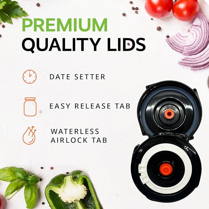 Home Fermentation Kit With 4 Wide Mouth Fermenting Lids With Airlocks, Oxygen Extraction Pump, Ideal For Sauerkraut, Kimchi, Pickles & Fermented Vegetable