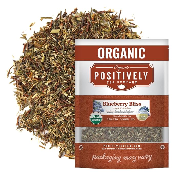 Organic Positively Tea Company, Blueberry Bliss Rooibos Tea, Loose Leaf, 16 Ounce