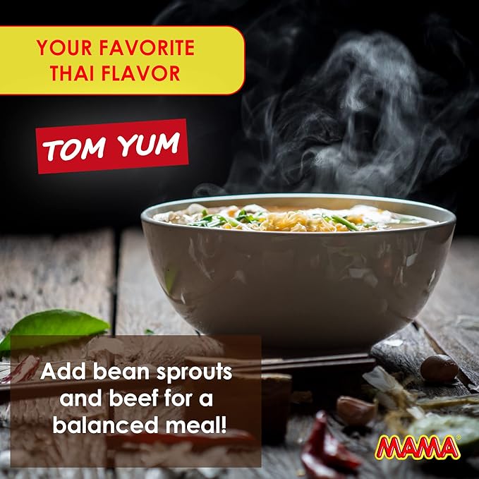 MAMA Noodles Creamy Shrimp Tom Yum Instant Spicy Noodles w/Delicious Thai Flavors, Hot & Spicy w/Creamy Shrimp Tom Yum Soup Base, No Trans Fat w/Fewer Calories Than Deep Fried Noodles 30 Pack