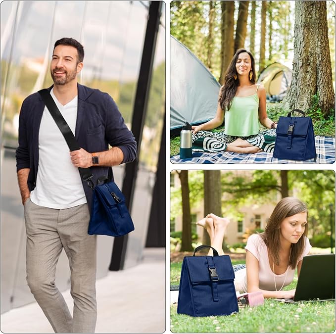 ZM-YOUTOO Insulated Foldable Lunch Bag- Lightweight Portable with Adjustable Shoulder Strap Lunch Box for Men, Women, Office, Work, Picnic, Hiking and Beach (Navy Blue(Soft Fabric))