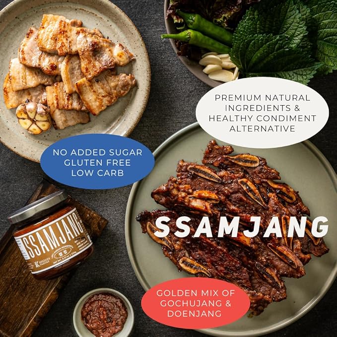 K Kurious Pantry Ssamjang, Seasoned Soybean Paste, Korean BBQ Essential, Barbecue Dipping Sauce, Mix of Gochujang & Deonjang, No Flour, No Added Sugar, No Preservatives, 8.81 OZ