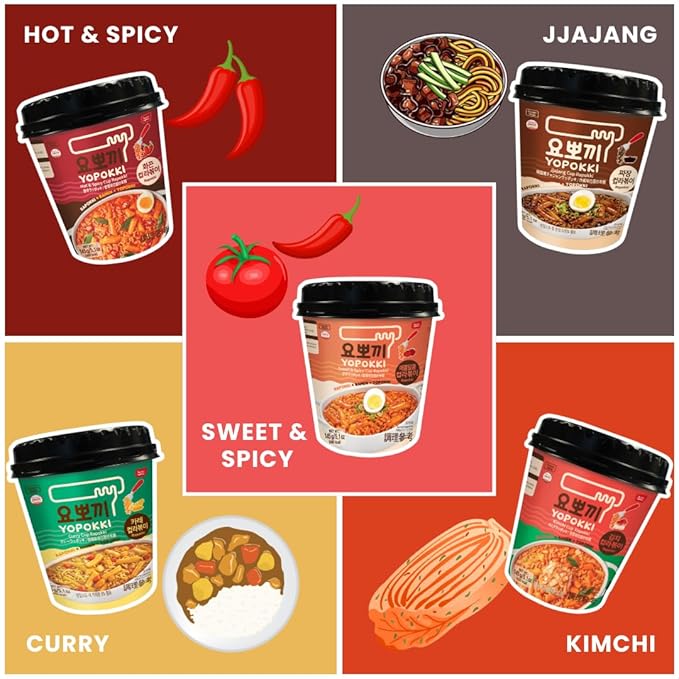 Yopokki Instant Rabokki Cup – Korean Tteokbokki Rice Cakes with Ramen Noodles, Quick & Easy Korean Street Food, Asian Snacks for College Dorms (2 count, Kimchi)
