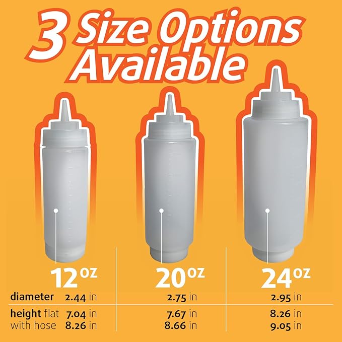 Condiment Squeeze Bottles 2 Pack of 12 oz - Squeeze Condiment Bottles for Sauces Commercial Grade Plastic Dispensers for Ketchup, Mustard, Sauces, Oils & Dressings - Easy Refill, Precision Nozzle