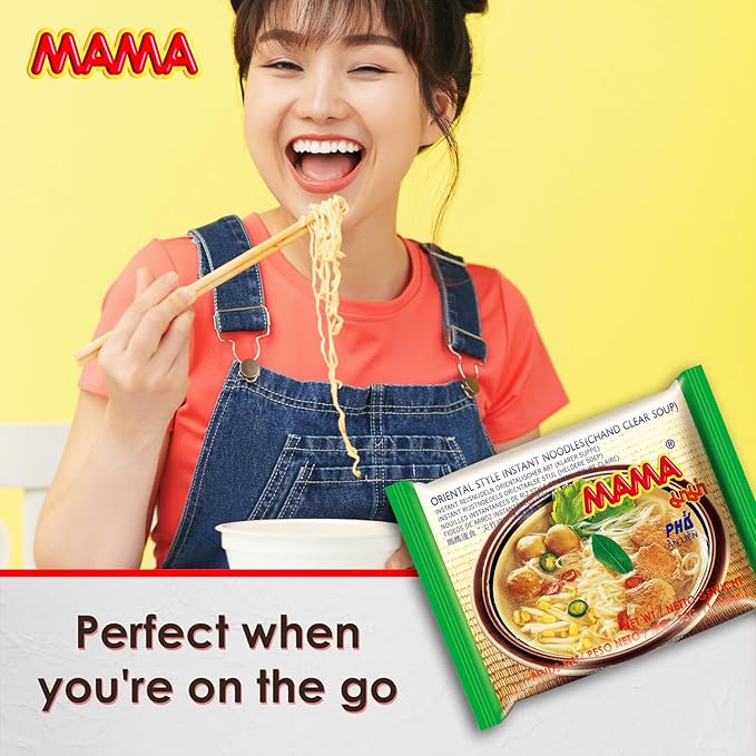 MAMA Noodles Chand Clear Soup Instant Rice Noodles w/Delicious Thai Flavors, Hot & Spicy Noodles, No Trans Fat w/Fewer Calories Than Deep Fried Noodles 30 Pack