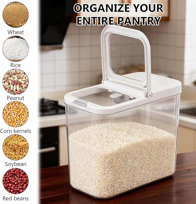 YEXEXINM 20-25 lbs Rice Dispenser with Measuring Spoon 11.4Qt/12L Tall and Narrow Food Storage Flour Bin Large Airtight Food Storage Rice Container for Kitchen Pantry Organization Slim Space-Saving