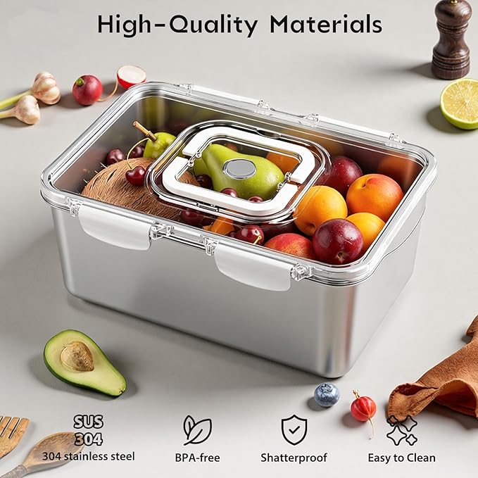 Freshmage 7000 ML / 245 oz /30 Cup Extra Large 304 Stainless Steel Food Storage Container with Lid & Handle – Oven Safe, BPA-Free Meal Prep for Roasting Chicken, Large Cuts of Meat, Bread & Fruits