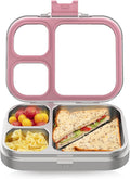 HOMEKOL Stainless Steel Bento Lunch Box, 3-Compartment Leak-Proof Lunch Container for Kids & Adults, BPA/BPS-Free 304 Metal Food Box, Dishwasher Safe, Clear Tritan Lid, Pink (Not Insulated)