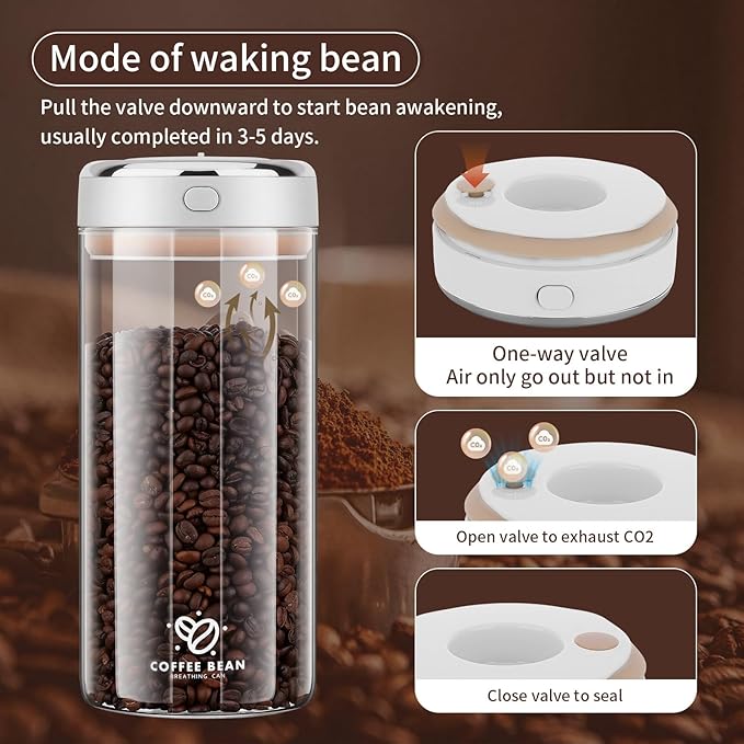 57oz Airtight Glass Coffee Canister with One-way CO2 Valve, Borosilicate Vacuum Coffee Bean Storage Canister with Date Tracker, Wide-Mouth Storage Container for Coffee Bar,Home,Kitchen