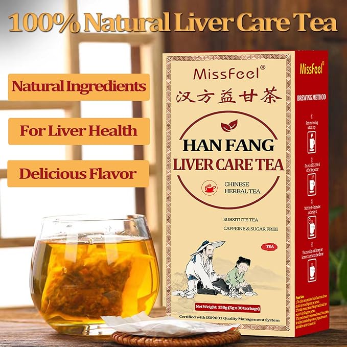 Daily Liver Care Tea, Natural LiverTea for Health, Chinese HerbalTeas, Organic LiversCleanse with Different Herbs, NO Additives No Caffeine No Sugar (30 Tea bags-1Box)