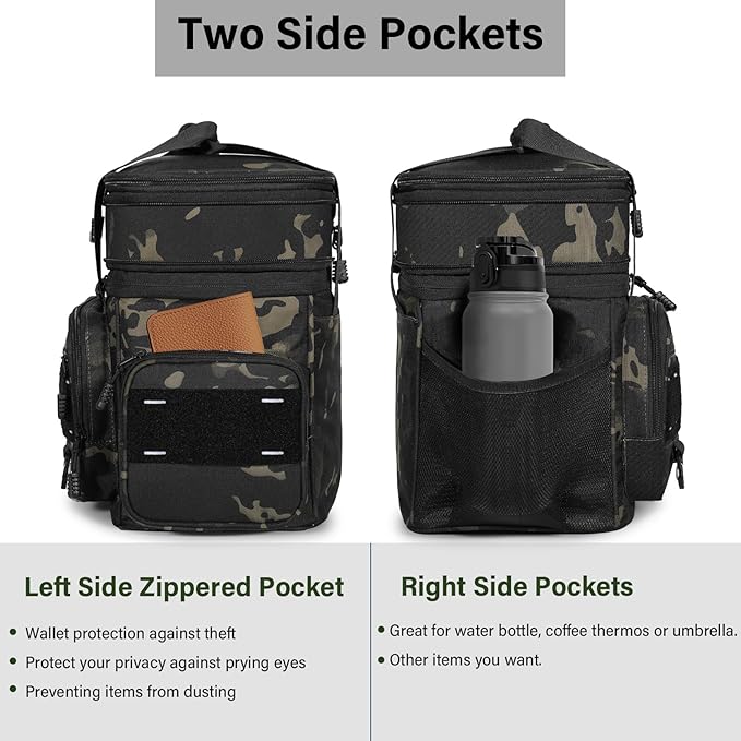 TENKIST Expandable Tactical Lunch Box, XLarge Insulated Lunch Cooler Bag Heavy Duty Leakproof Lunch Pail for Men Adults Work Office Outdoor Picnic Trips,25L,Black-Camo