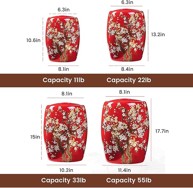 Large Ceramic Jar For Rice Ceramic Rice Bucket Ceramic Rice And Grain Storage Container With Lid Rice Containe Rice Storage Bins Rice Storage Box for Flour/Coffee/Nuts/Tea Moisture-Proof(Red,Capacity: