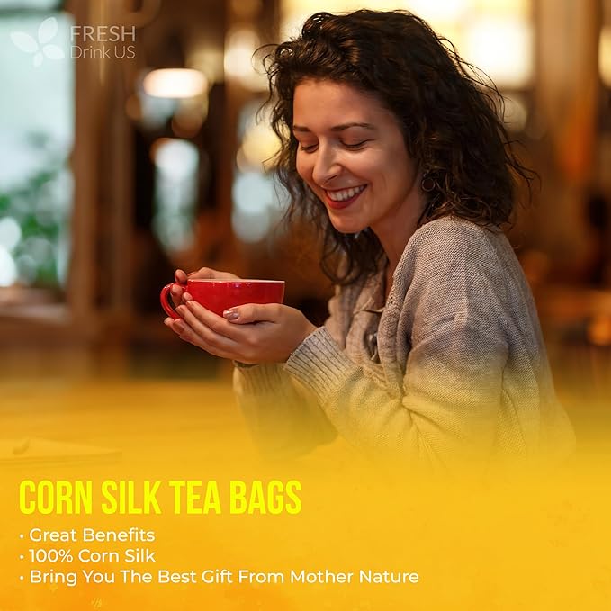 FreshDrinkUS, Premium 25 Tea Bags Corn Silk Tea, 100% Natural & Pure from Corn Silk. Herbal Tea. Clean Ingredients. Made with Natural Material Tea Bags. No Sugar, No Caffeine, Vegan.
