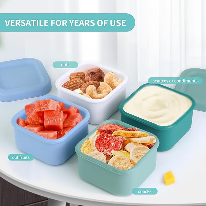 Finorder 4 Pack Silicone Snack Containers Small Food Storage Containers with Lids for Kids, 3.5oz Leak Proof Bpa Free Small Containers Set Children Lunch Box for Daycare, School, Travel