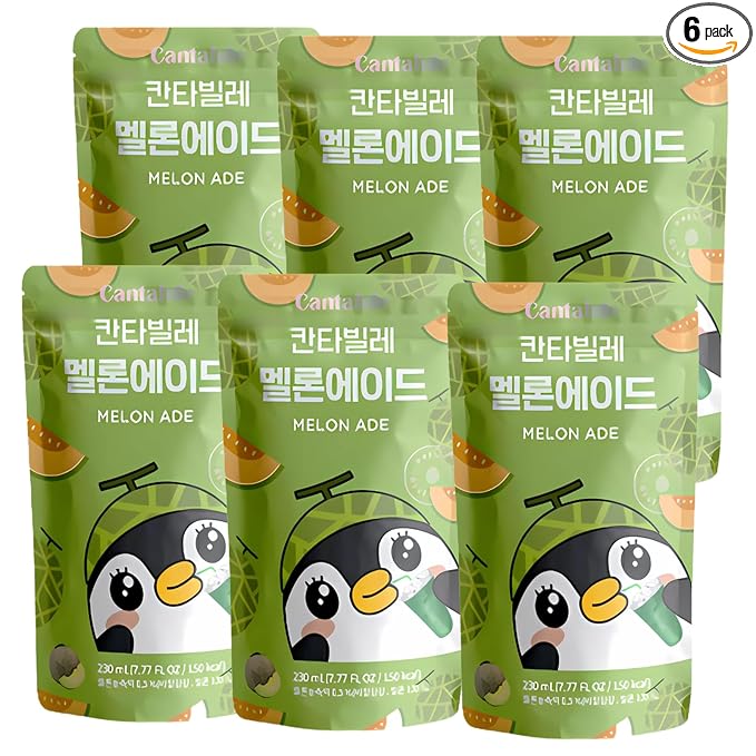 Cantabile Korean Convenience Store Pouch Drink Ready-to-Drink Refreshing Beverage Imported from Korea (6 Pack, Melon)
