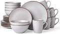 Famiware Venus 24-Piece Stoneware Dinnerware Sets with Mugs, Plates, Bowls, Service for 6, Matte Light Gray - Modern Ceramic Chip‑Resistant Dishes for Everyday & Formal, Microwave & Dishwasher Safe