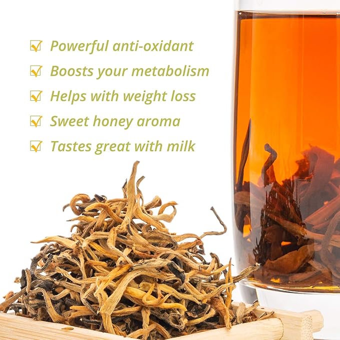 oriarmcha Fengqing Dian Hong Honey Aroma - Black Tea Loose Leaf Yunnan Dianhong - Chinese Imperial Golden Monkey Tea - 450g (2× 225g Ziplock Resealable Bags)
